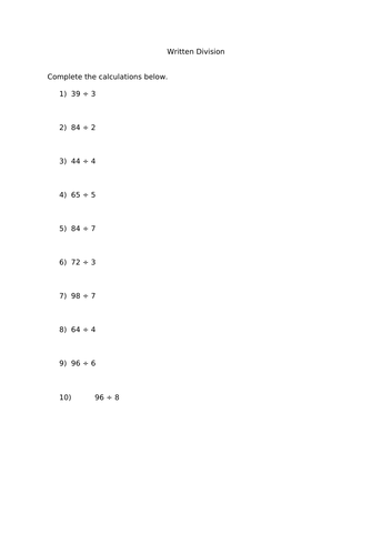 written division 2 digit by 1 digit with no remainders worksheets teaching resources