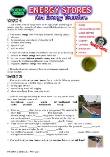 GCSE PHYSICS - ENERGY STORES AND ENERGY TRANSFERS WORKSHEET | Teaching ...