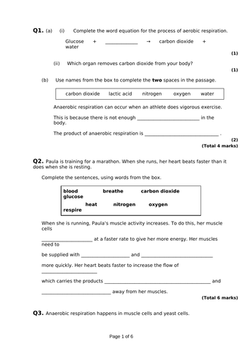 AQA GCSE Science - Respiration | Teaching Resources