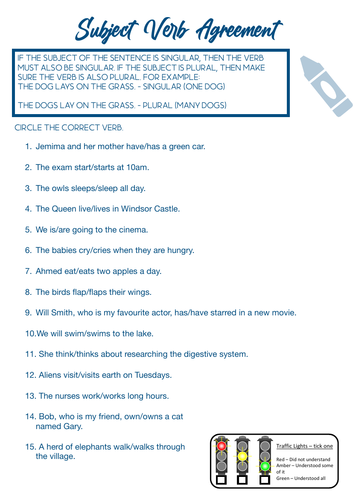 Subject-Verb Agreement Worksheet | Teaching Resources