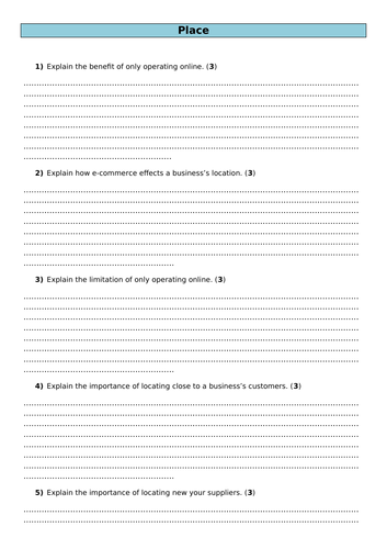 Place Worksheet - GCSE (9-1) Business | Teaching Resources