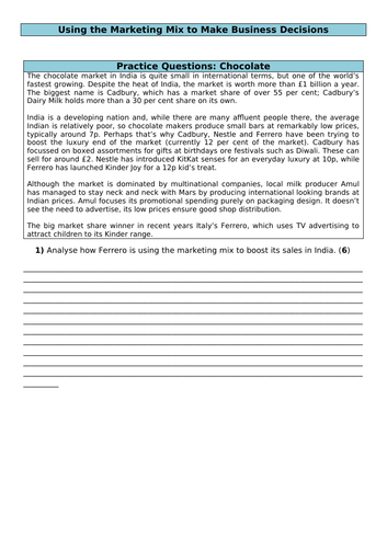 Using the marketing mix Worksheet - GCSE (9-1) Business | Teaching ...