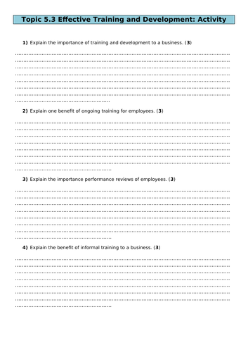 GCSE Business - Effective Training and Development Worksheet | Teaching