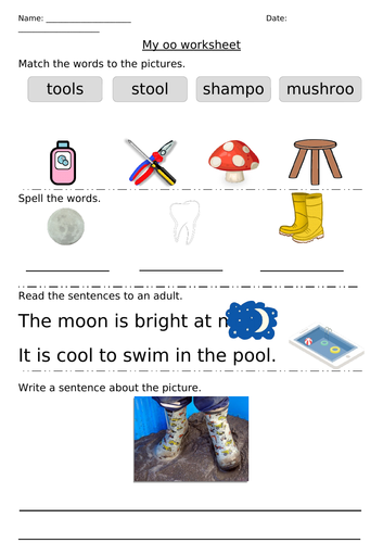 Differentiated Phonics Worksheet - long oo sound | Teaching Resources