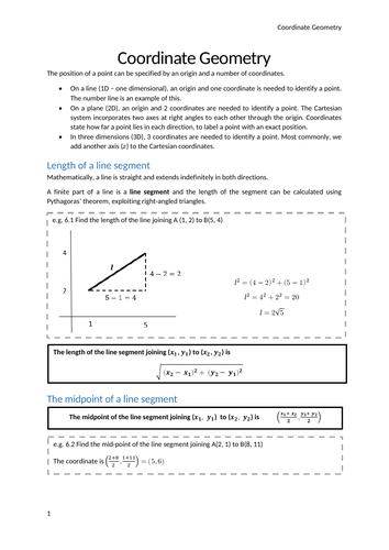 Coordinate geometry (Year 1 A Level Maths): class notes + questions and ...