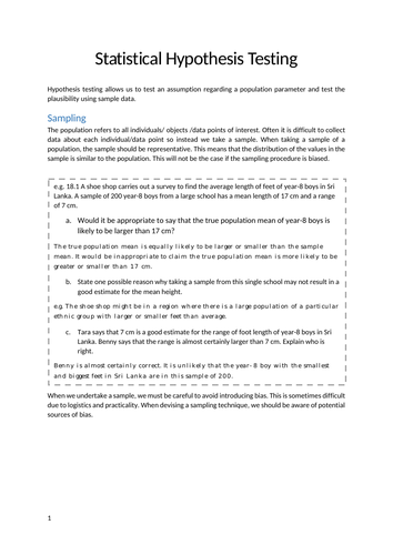 hypothesis testing year 1 questions