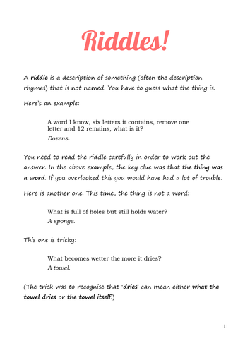 Riddles | Teaching Resources