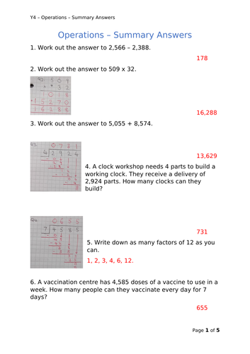 Y4 Maths - Operations - Mixed Questions