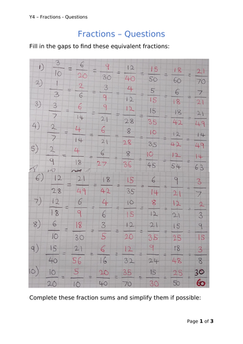 Y4 Maths - Fractions