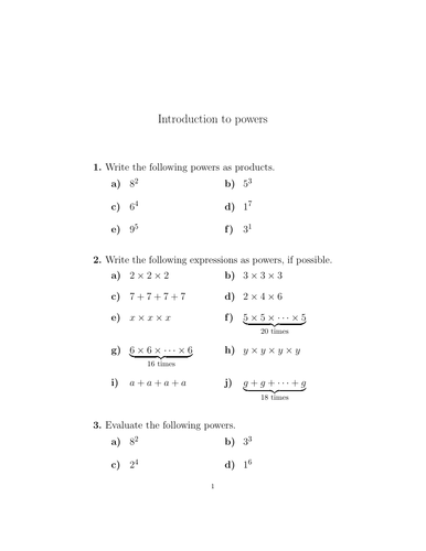 Introduction to powers worksheet no 2 (with solutions) | Teaching Resources