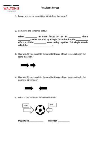 Resultant Forces worksheet and video for GCSE | Teaching Resources