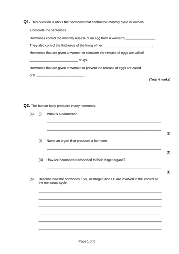 AQA GCSE Science - Homeostasis - Hormonal Control of the Menstrual ...