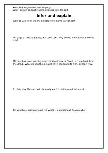 Kensuke's kingdom Guided reading chapter 1 ks2 Michael Morpurgo ...