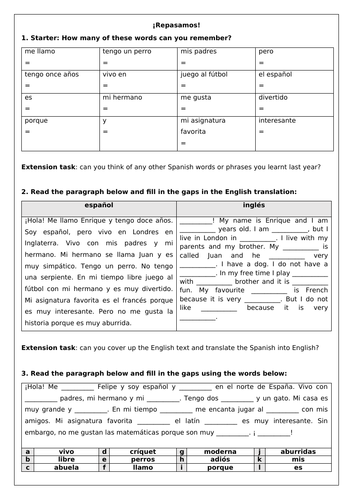 spanish ks3 basics revision worksheet teaching resources