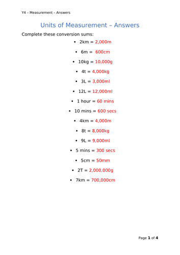 Y4 Maths - Units of Measurement