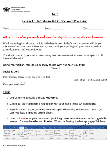 microsoft word worksheet and activities for year 7 teaching resources