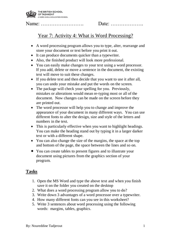 microsoft word worksheet and activities for year 7 teaching resources