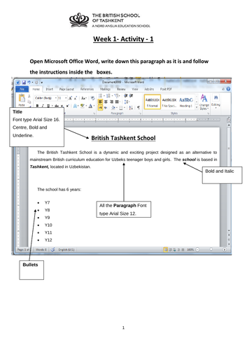 MS Word worksheet for Year 8 | Teaching Resources