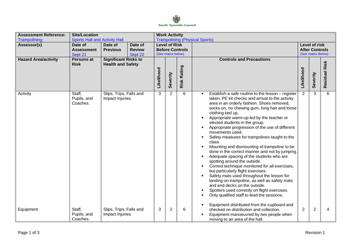 PE Risk Assessments for every activity area | Teaching Resources