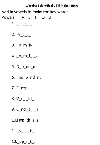 Working Scientifically Keyword Revision | Teaching Resources