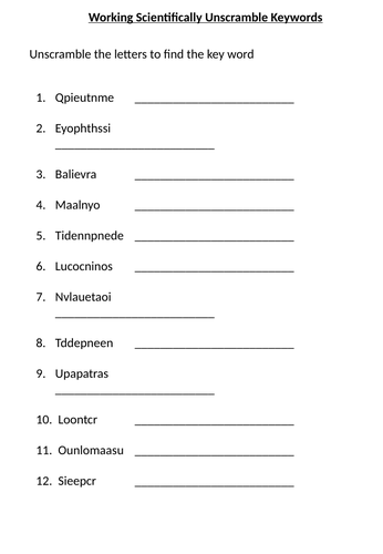 Working Scientifically Keyword Revision | Teaching Resources