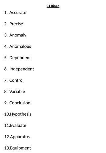 Working Scientifically Keyword Revision | Teaching Resources