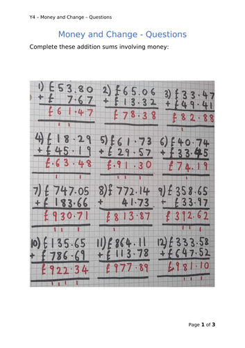 Y4 Maths - Money and Finding Change