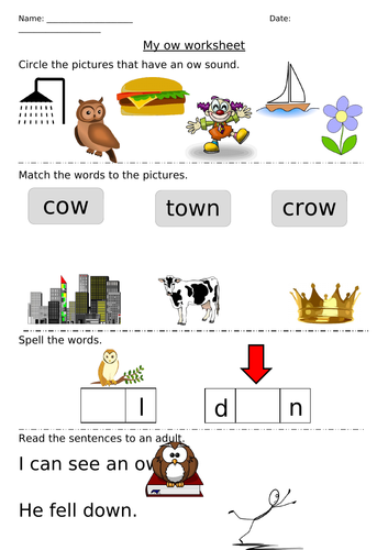 Differentiated Phonics Worksheet - ow sound | Teaching Resources