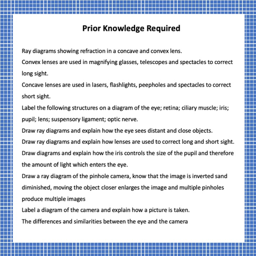 Light Lenses Plus the Eye, Pinhole Camera & Camera Find the Pair