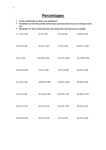 Percentage Worksheet | Teaching Resources