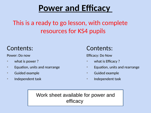Power and Efficacy KS4