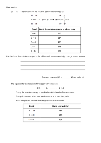 Bond enthalpy calculations, BSG and answers | Teaching Resources