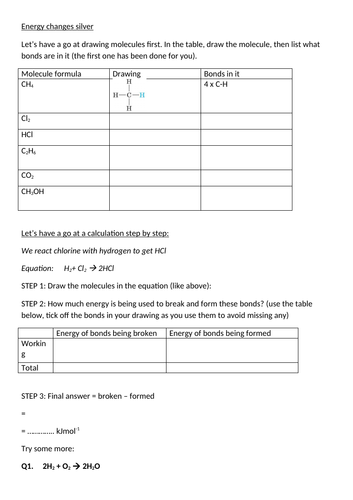 Bond enthalpy calculations, BSG and answers | Teaching Resources