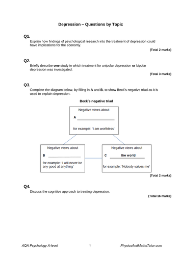 a-level-psychology-the-cognitive-approach-to-treating-depression