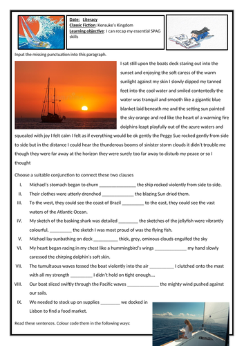 KS2/KS3 SPAG Kensuke's Kingdom Punctuation proof reading Clauses ...
