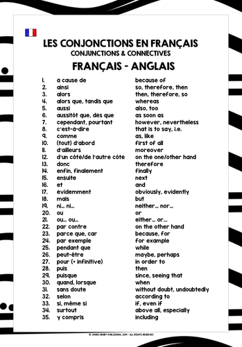 FRENCH CONJUNCTIONS CONNECTIVES LIST | Teaching Resources