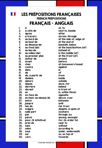 FRENCH PREPOSITIONS LIST FREEBIE | Teaching Resources