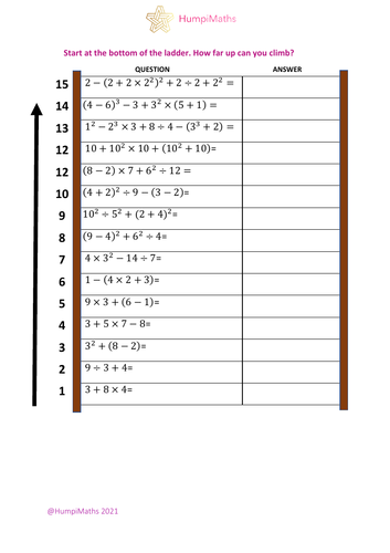 BIDMAS worksheet Answers Teaching Resources