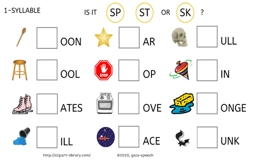 St Sk And Sp S Blends On Word And Phrase Level Teaching Resources