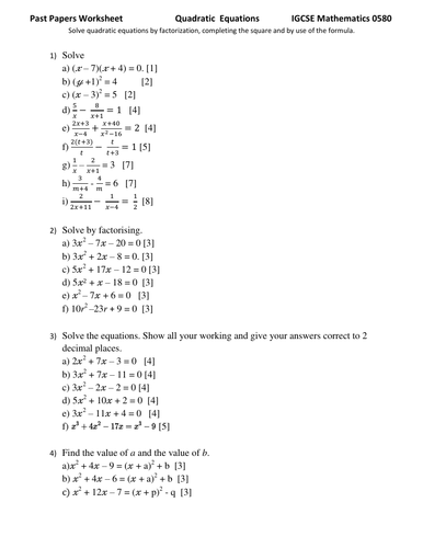 Cambridge Igcse Mathematics 0580 Topic Wise Past Paper Worksheets With 