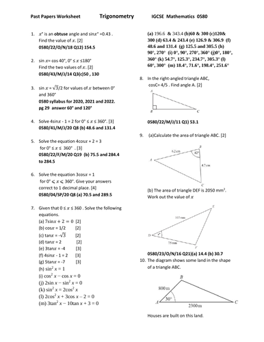 Cambridge IGCSE Mathematics 0580 Topic Wise Past Paper Worksheets with ...