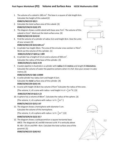 Cambridge IGCSE Mathematics 0580 Topic Wise Past Paper Worksheets with ...