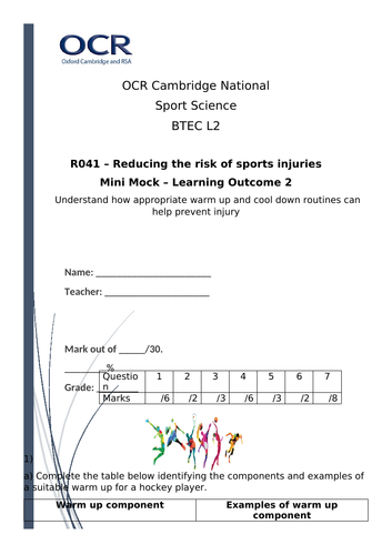 Reducing the risk of sports injuries SOW - Cambridge National Level 2 ...