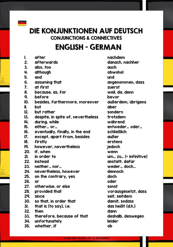 GERMAN CONJUNCTIONS CONNECTIVES FREEBIE | Teaching Resources