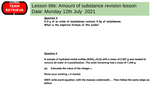 AQA AS Level amount of substance topic | Teaching Resources