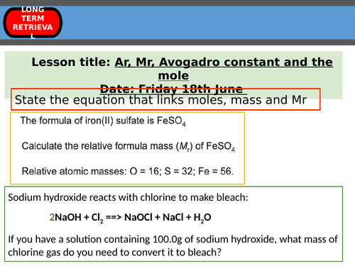 AQA AS Level amount of substance topic | Teaching Resources