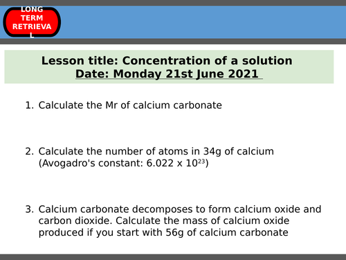 AQA AS Level amount of substance topic | Teaching Resources