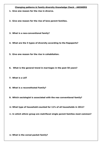 Changing patterns of the family - Exam Work - Families and Households ...