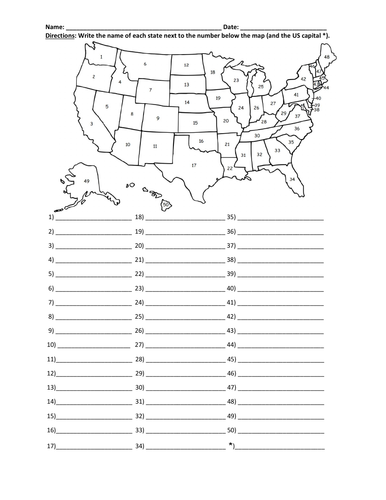 Fifty States Map Quiz Usa 50 States Quiz | Teaching Resources