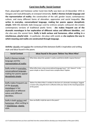 Before You Were Mine Analysis Activities/Worksheets